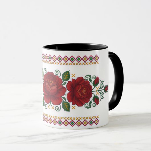 Ukrainian traditional vushuvanka folk pattern rose mok (Voorkant rechts)