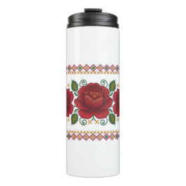 Ukrainian traditional vushuvanka folk pattern rose thermosbeker