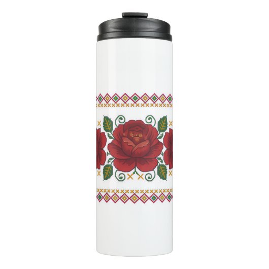 Ukrainian traditional vushuvanka folk pattern rose thermosbeker (Voorkant)