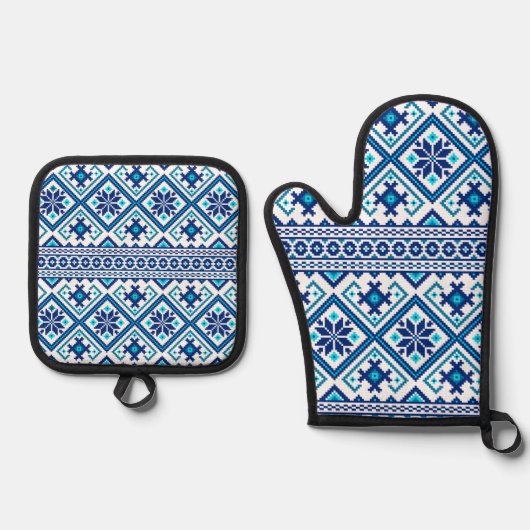 Ukrainian vushuvanka traditional folk art pattern ovenwant & pannenlap set (Voorkant)