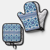 Ukrainian vushuvanka traditional folk art pattern ovenwant & pannenlap set (Voorkant / Achterkant)