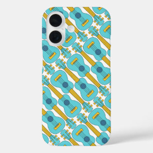 Ukulele blauw en wit patroon iPhone 16 hoesje