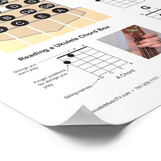 Ukulele Chords Finger Chart en Fretboard Poster (Hoek)
