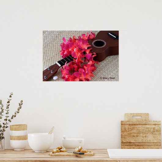 Ukulele en rode ventilatorlei poster (Keuken)