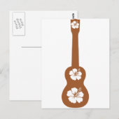 Ukulele en witte hibiscus briefkaart (Voorkant / Achterkant)