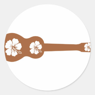 Ukulele en witte hibiscus ronde sticker