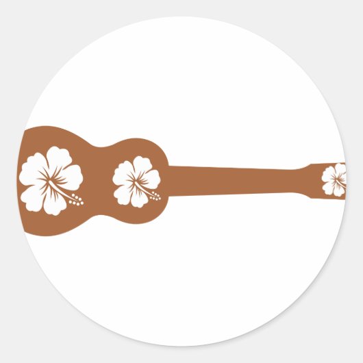 Ukulele en witte hibiscus ronde sticker (Voorkant)