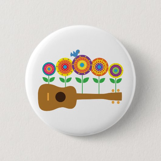 Ukulele Flowers Ronde Button 5,7 Cm (Voorkant)