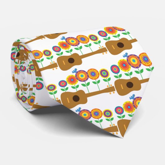 Ukulele Flowers Stropdas (Opgerold)
