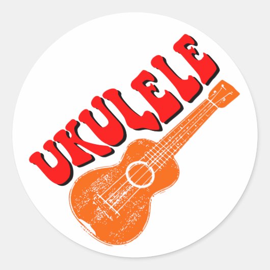 Ukulele Groovy Text Art Ronde Sticker (Voorkant)
