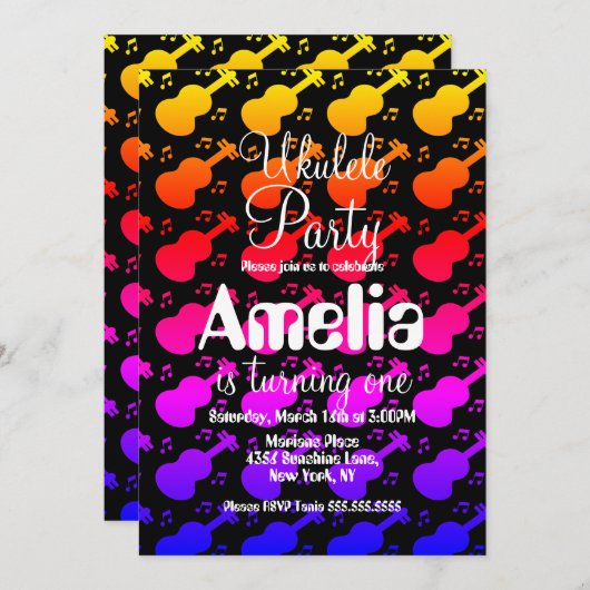 Ukulele Guitar Music Birthday Kaart (Voorkant / Achterkant)