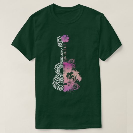 UKULELE HAWAÏAN TATTOO PINK PAARS T-SHIRT (Design voorkant)