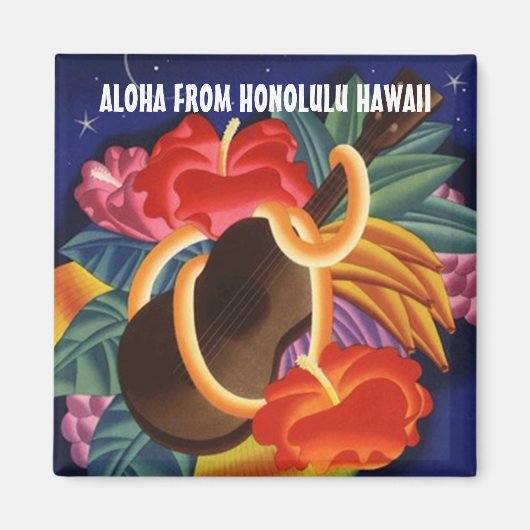 UKULELE HAWAII REIZEN SOUVENIR MAGNEET ~ AANPASSEN (Voorkant)