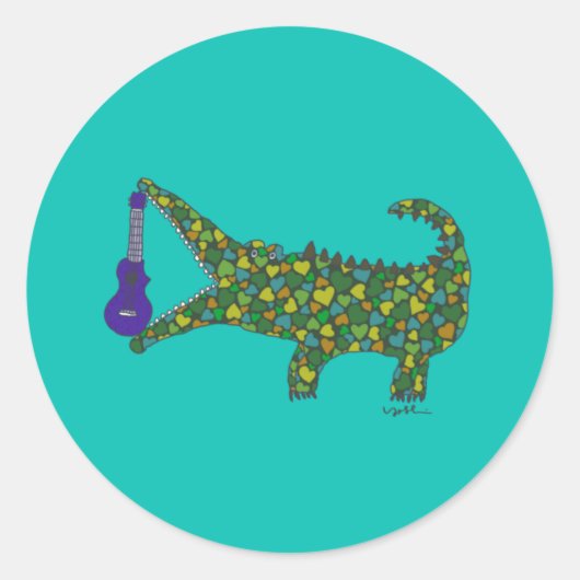 Ukulele, heart, crocodile ronde sticker (Voorkant)