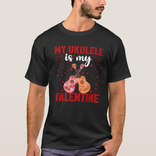 Ukulele is mijn Valentijn Love Hearts Ukulele Vale T-shirt (Voorkant)