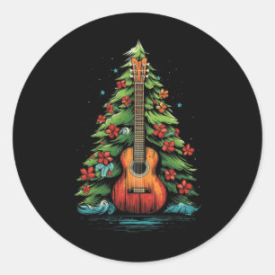 Ukulele Kerst Muziek Graphic T - shirts voor Manne Ronde Sticker