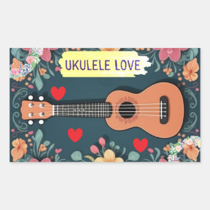 Ukulele Liefde Muziekinstrument Hippie Bloem Boho Rechthoekige Sticker