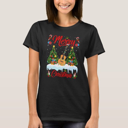 Ukulele  Lights Xmas Tree Santa Ukulele Christmas T-shirt (Voorkant)