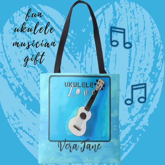 Ukulele Love in  Shades of Blue Tote Bag