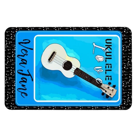 Ukulele Love Shades of Blue met Name Magneet (Horizontaal)