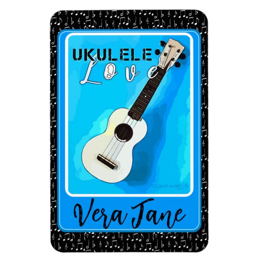 Ukulele Love Shades of Blue met Name Magneet (Verticaal)