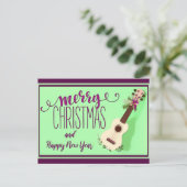 Ukulele Merry Kerstmis en Happy Nieuwjaar Briefkaart (Staand voorkant)
