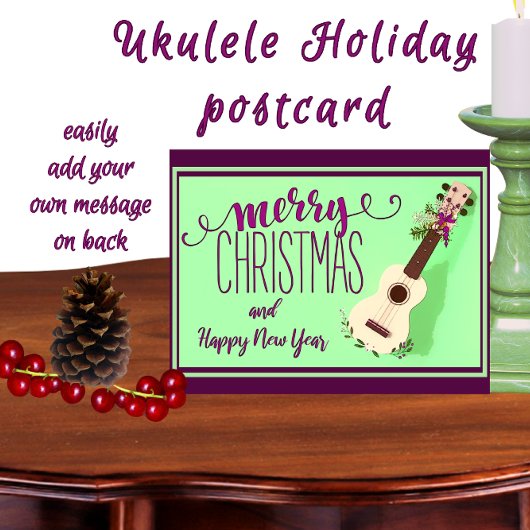 Ukulele Merry Kerstmis en Happy Nieuwjaar Briefkaart