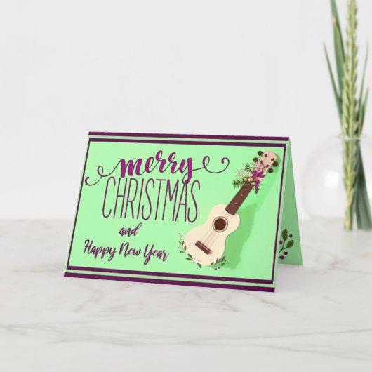Ukulele Merry Kerstmis en Happy Nieuwjaar Kaart (Voorkant)