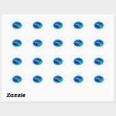 Ukulele met bladeren en bloemen, blauw hart sticker (Vel)