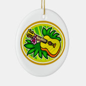 Ukulele met bladeren en bloemen, geel keramisch ornament (Rechts)