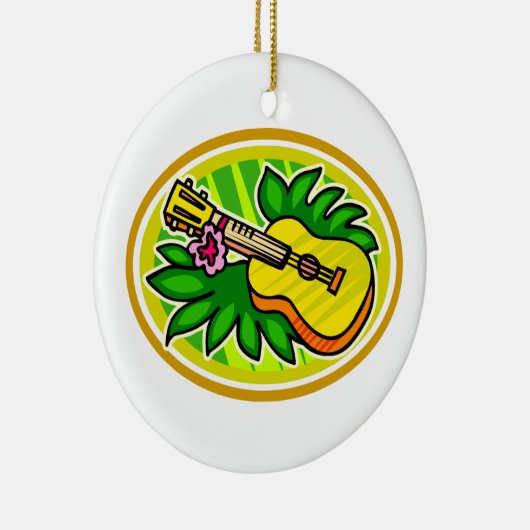 Ukulele met bladeren en bloemen, geel keramisch ornament (Rechts)