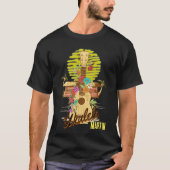 Ukulele met bloemen en palmbomen/bewerkbare naam t-shirt (Voorkant)