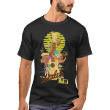 Ukulele met bloemen en palmbomen/bewerkbare naam