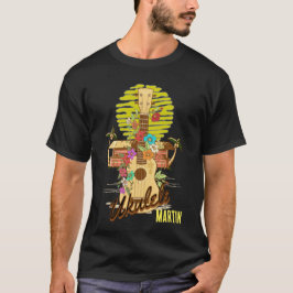 Ukulele met bloemen en palmbomen/bewerkbare naam t-shirt