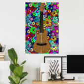 Ukulele met Groovy Hip Flowers en Heart Poster (Thuiskantoor)