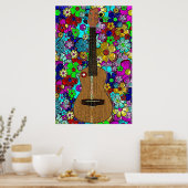 Ukulele met Groovy Hip Flowers en Heart Poster (Keuken)