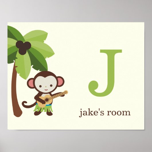 Ukulele Monkey - gepersonaliseerde Kinder wandkuns Poster (Voorkant)