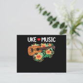 Ukulele Music Love Guitar Flowers Hawaii Briefkaart (Staand voorkant)