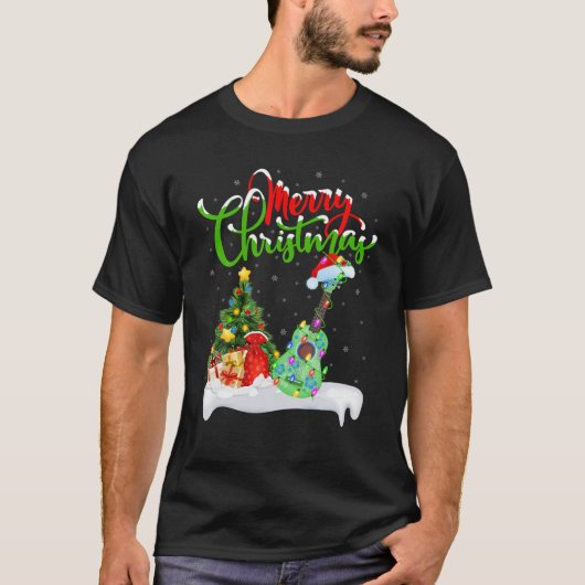 Ukulele Music Lover Xmas Lighting Santa Ukulele Ch T-shirt (Voorkant)