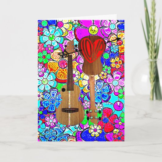 Ukulele Music Mod Flowers Happy Valentine's Day Kaart (Voorkant)
