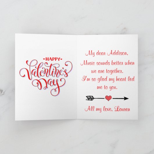 Ukulele Music Mod Flowers Happy Valentine's Day Kaart (Binnen)