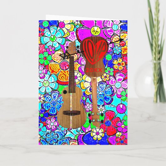 Ukulele Music Mod Flowers Happy Valentine's Day Kaart (Achterkant)