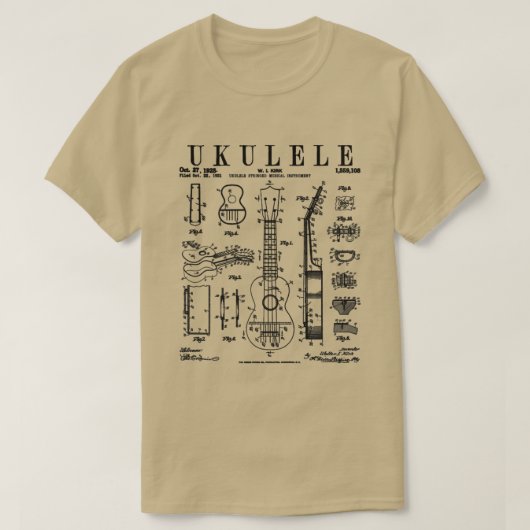 Ukulele Musical Instrument Uke Patent Draw T-shirt (Design voorkant)