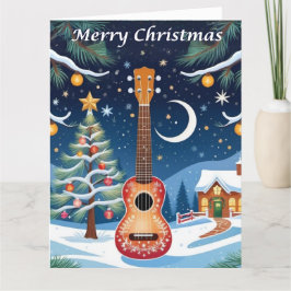 Ukulele Muziekinstrument Sneeuw Groot Kerstmis Kaart