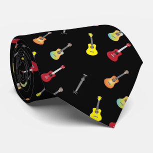 Ukulele Pattern Musical Black Stropdas