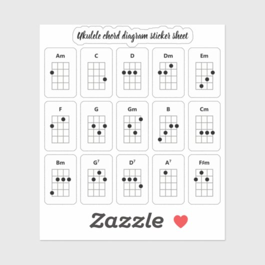 Ukulele Sticker van het Sord | Beginnende koorden (Vel)