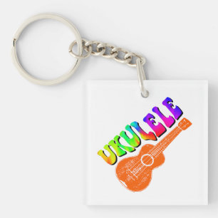 Ukulele Tie Dye Groovy Tekst Kunst Sleutelhanger
