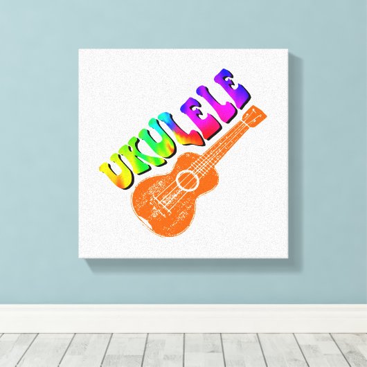 Ukulele Tie Dye Groovy Text Art Canvas Afdruk (Insitu (Houten vloer))