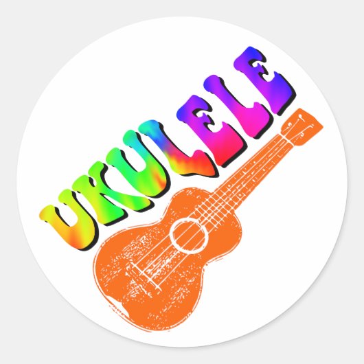 Ukulele Tie Dye Groovy Text Art Ronde Sticker (Voorkant)