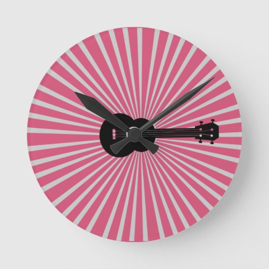 Ukulele Time Pink Sunburst Clock Ronde Klok (Voorkant)